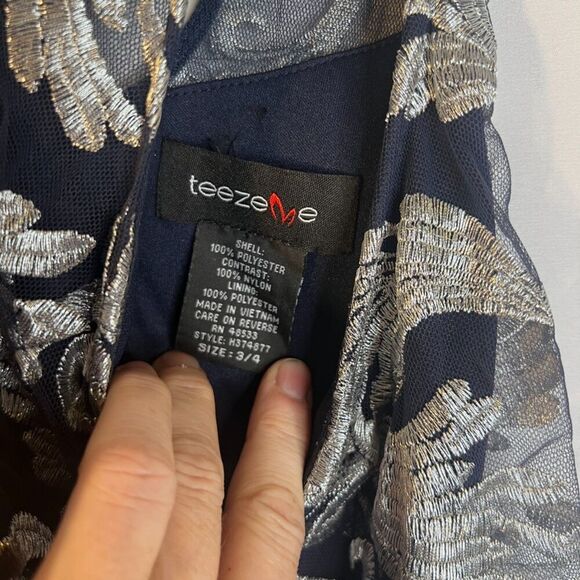 Teeze Me Short Fit & Flare Lace Overlay Mesh Waist Formal Sleeveless Dress 3/4 - Picture 10 of 12